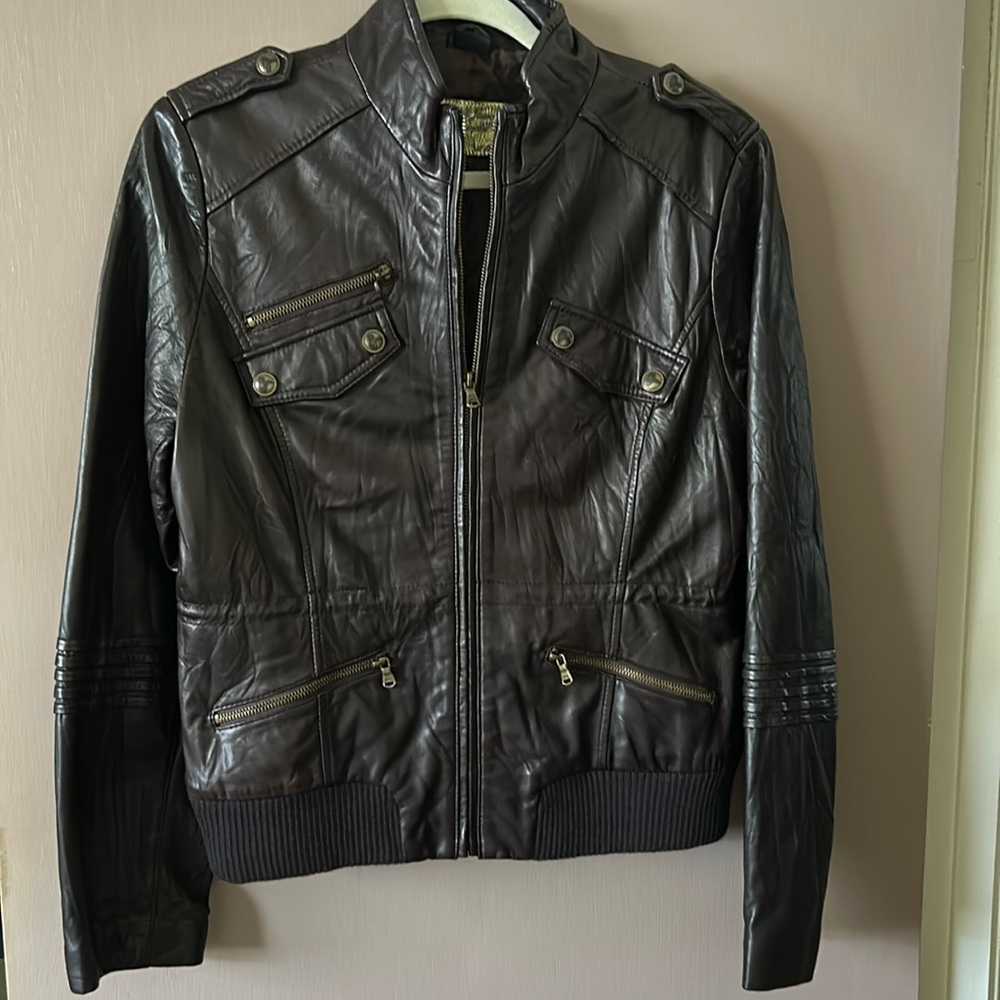 Guess women’s brown soft leather jacket size Large dark brown